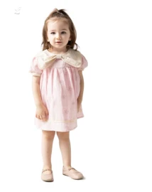 4'lı Kız Bebek Kare Fiyonk Yakalı Baskılı Müslin Elbise 9/24 Ay 460815