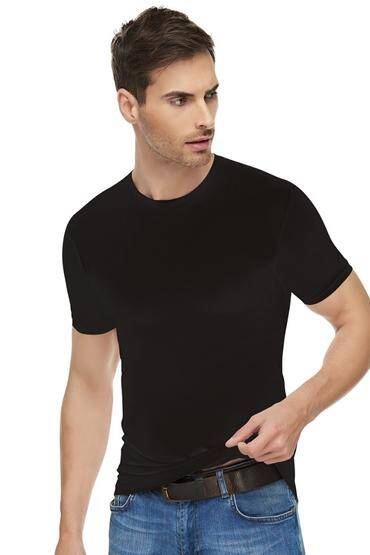 1301 Elit Siyah Erkek Elastan Sıfır Yaka T-shirt