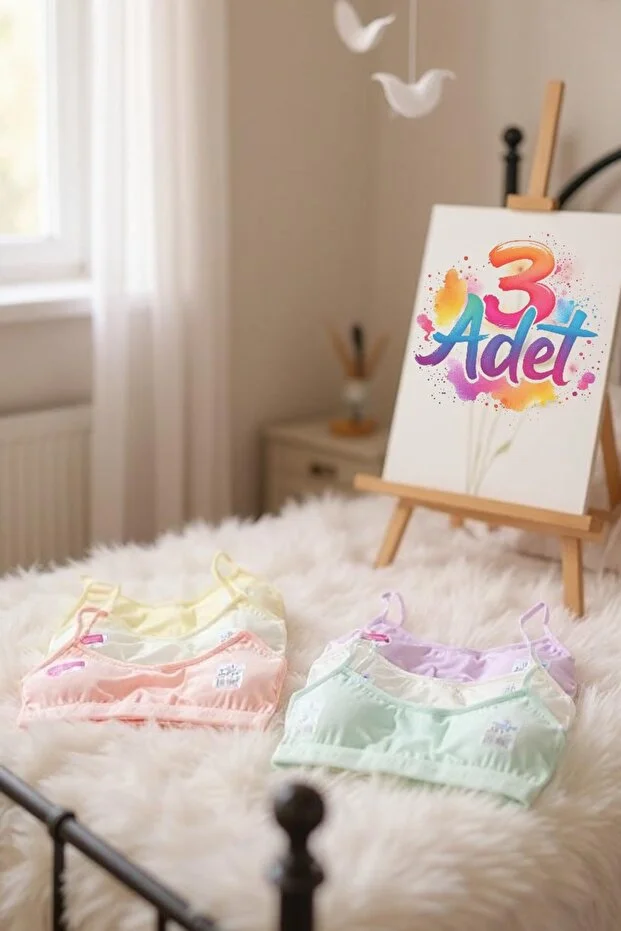 3'lü Pastel Genç Kız Ip Askılı Pedli Alıştırma Sütyeni Yarım Atlet Büstiyer D419