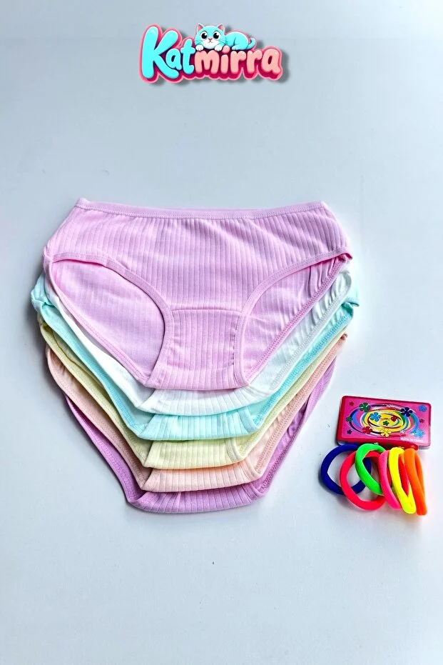 Katmirra 6'lı Fitilli Pastel Renk Kız Çocuk Külot 6'lı Lastik Toka
