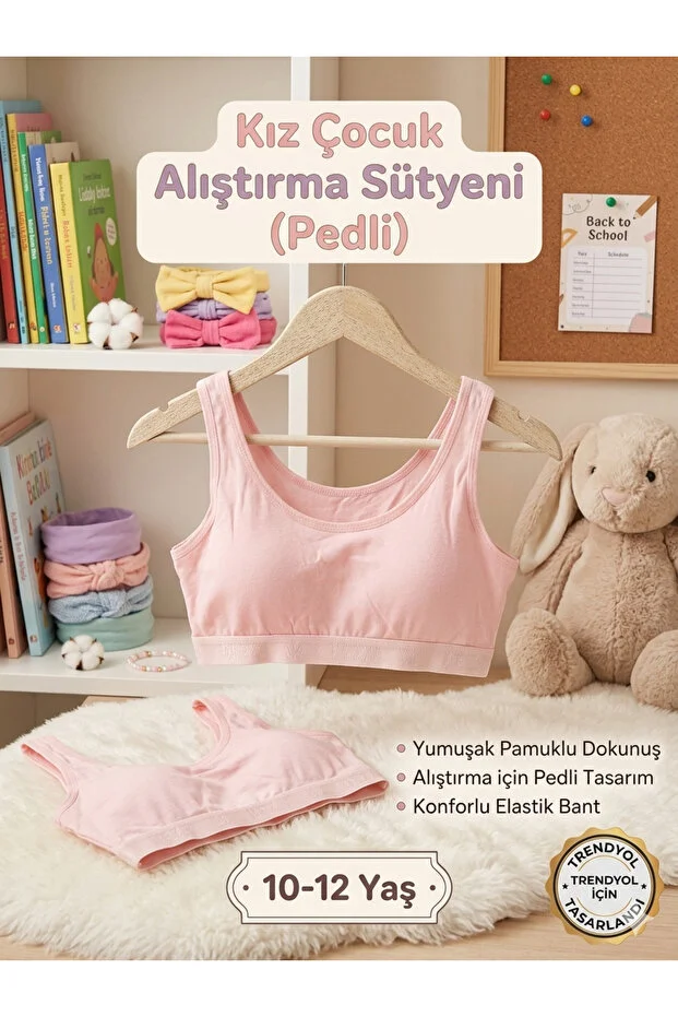 1'li Kız Çocuk Kalın Askılı Pedli Alıştırma Sütyeni Büstiyer D427