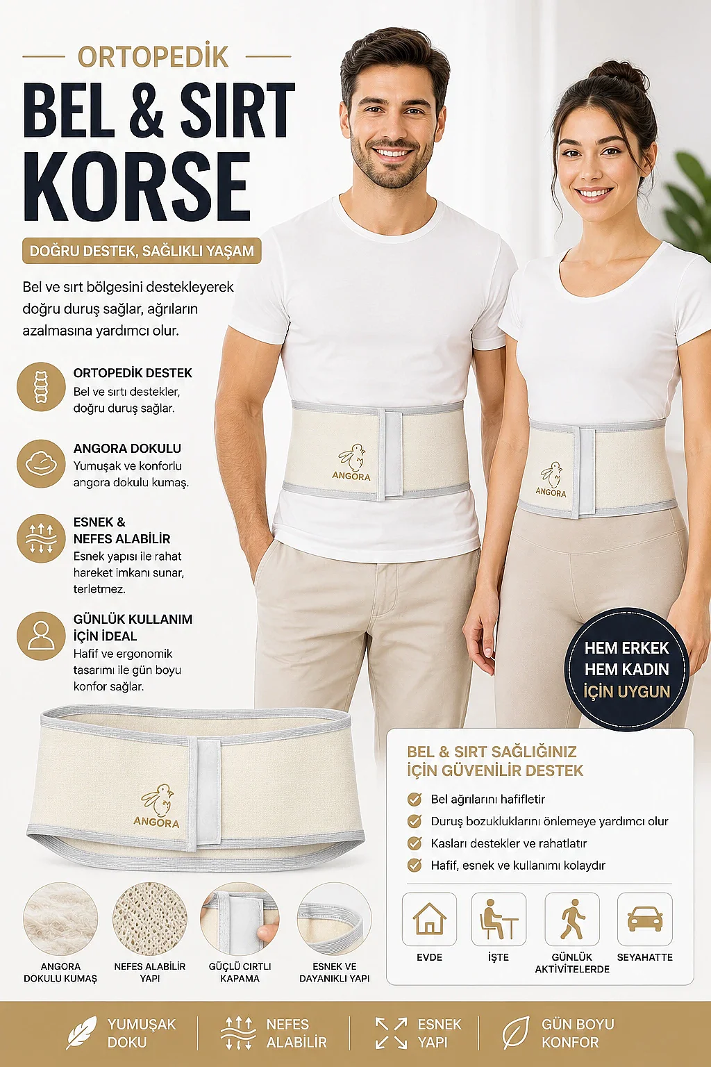 İnan Unisex Angora Ortopedik Korse Yün Korse INAN38