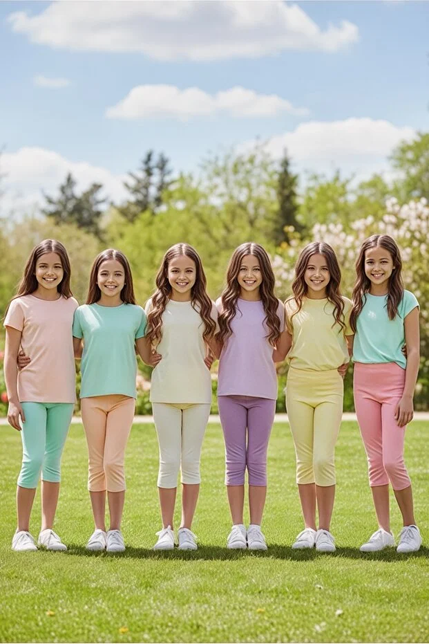 Katmirra 6'lı Pastel Renk Penye Kız Çocuk Kapri Taytlar D445