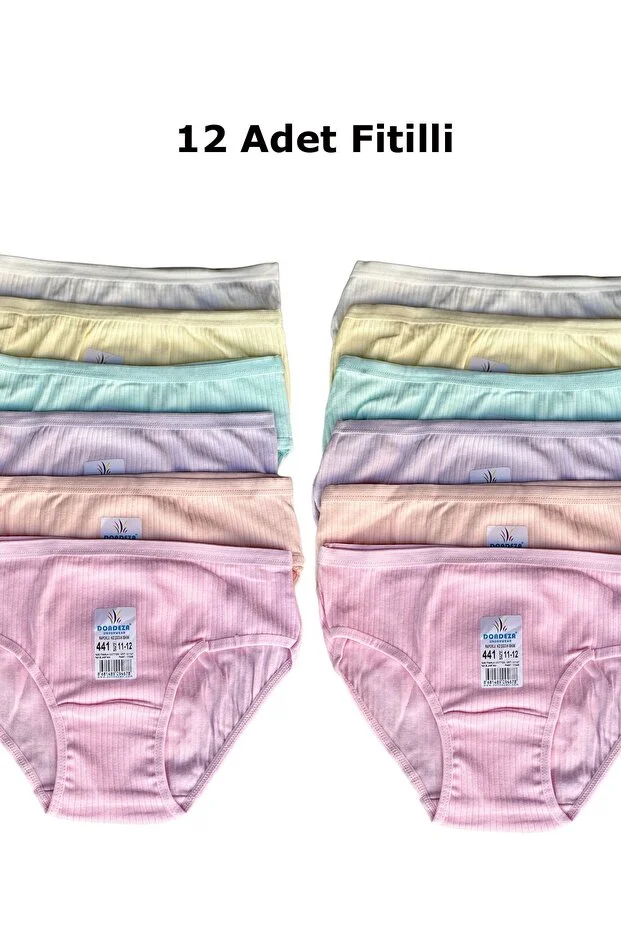 Dondeza 12 li Pamuklu Fitilli Kaşkorse Pastel Renk Kız Çocuk Bikini Külot 441