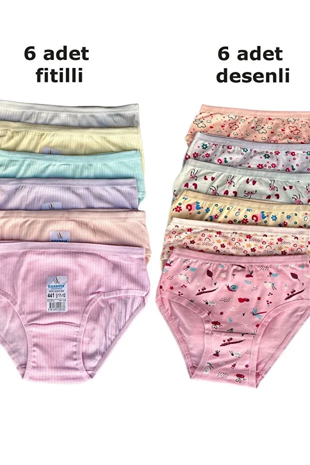 12'li Dondeza Kız Çocuk Fitilli Ve Desenli Külot