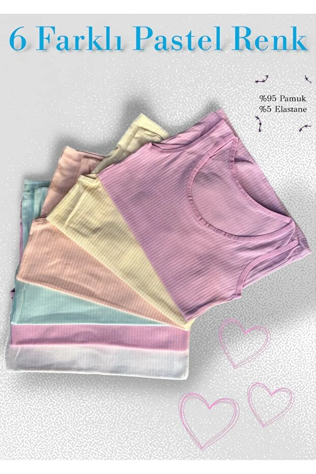 6'lı Pastel Renk Kalın Askılı Kız Çocuk Fitilli Atlet