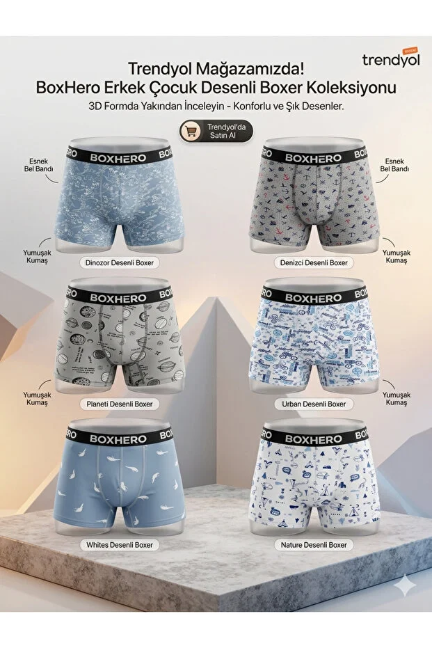 Boxhero 6'lı Desenli Erkek Çocuk Boxer