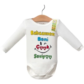 4'lı Babaannem Seviyor Baskılı Küçük Uzunkollu Badi 1 Ay,3 Ay,6 Ay,9 Ay Uni 467819