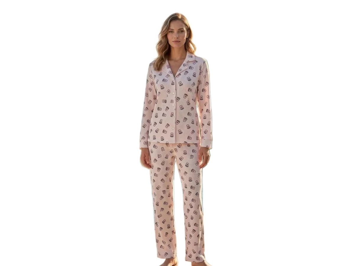 4'lı Waffle Gömlek Yaka Bayan Pijama Takım M/2xl 184074