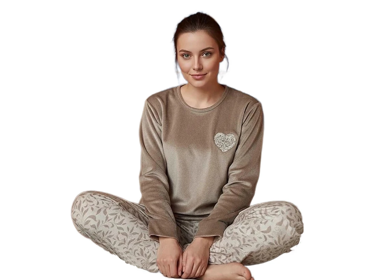 6'lı Kadife Kalp Desenli Bayan Pijama Takım S/2xl 183808