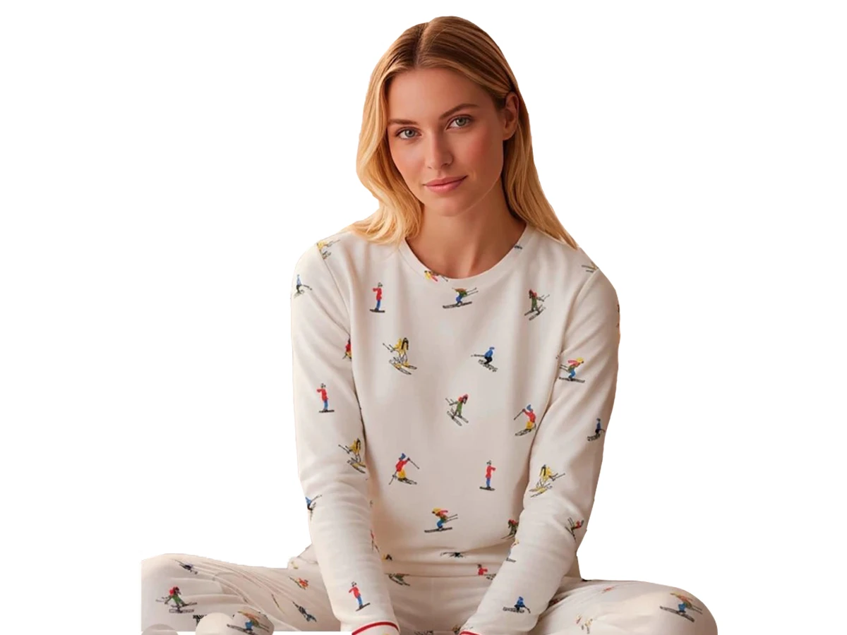 6'lı Waffle Kayakçı Baskılı Bayan Pijama Takım S/2xl 183803