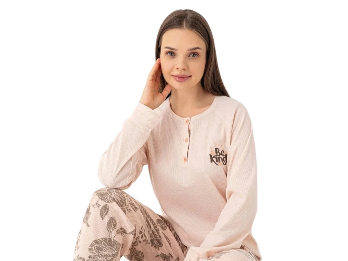 6'lı Waffle Patlı Be Kind Baskılı Bayan Pijama Takım S/2xl 183793
