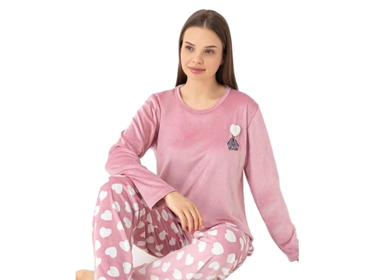 6'lı Kadife Penguenler Nakışlı Bayan Pijama Takım S/2xl 183823