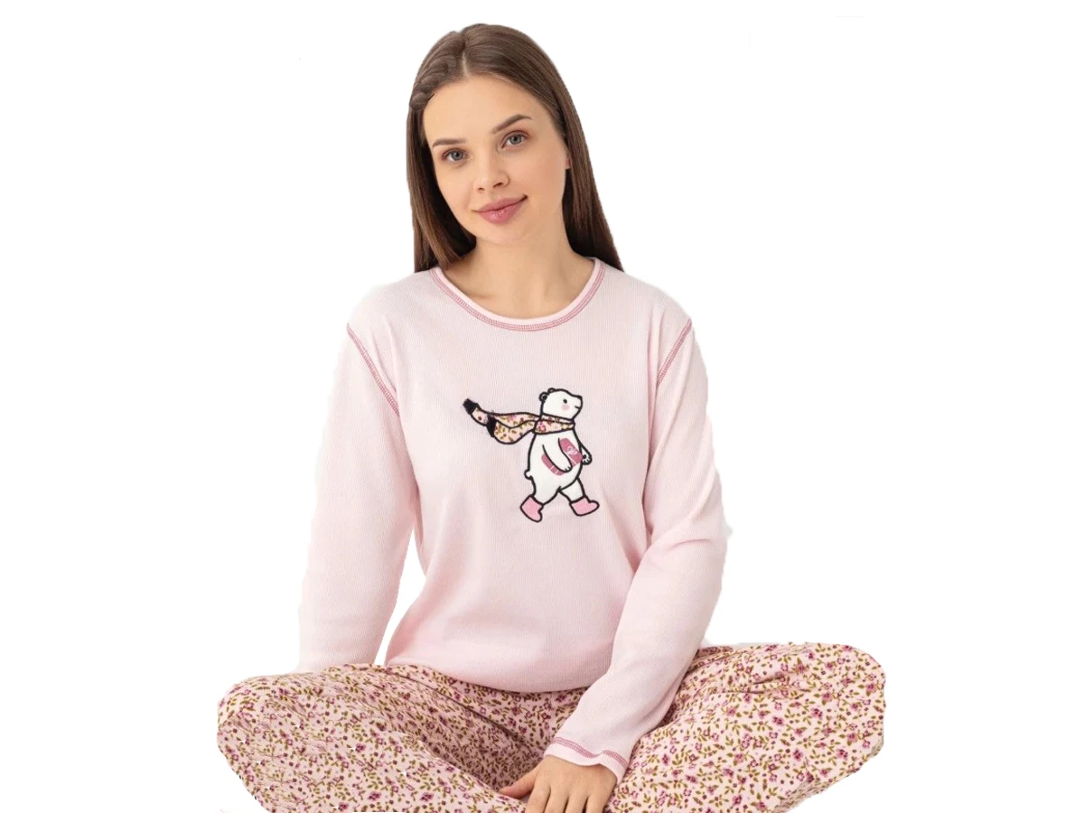 6'lı Waffle Atkılı Ayıcık Nakışlı Bayan Pijama Takım S/2xl 183796